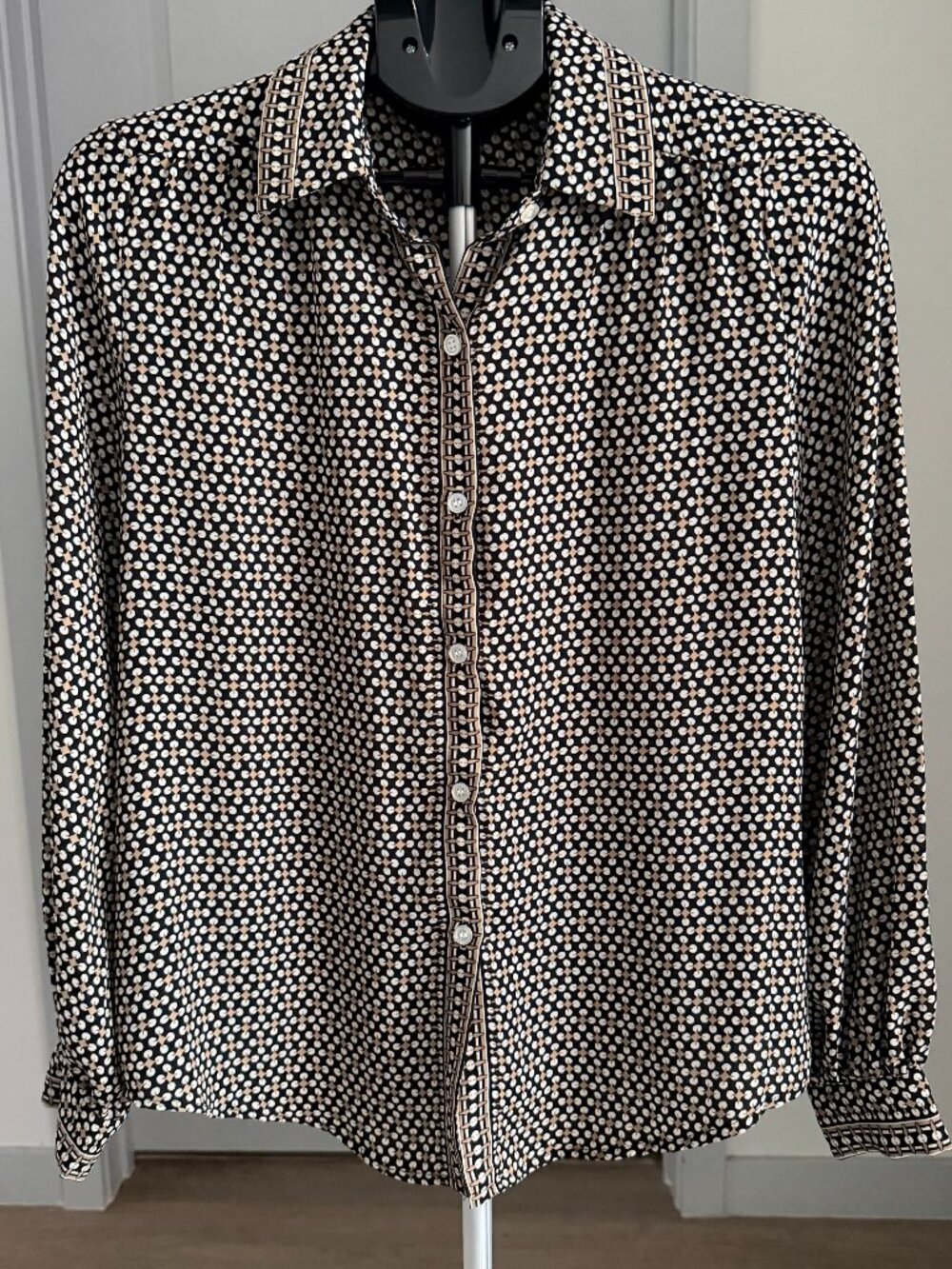 Max Studio London Blouse Wms S Geometric Button Up Long Sleeve Workwear Career